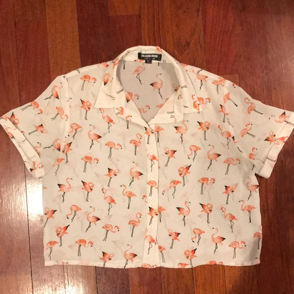 Flamingo short sleeve button down shirt